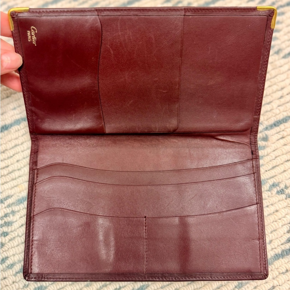 CARTIER Vintage Unisex Must de Cartier Bordeaux Calfskin Long Slim Wallet W Gold - Picture 14 of 16